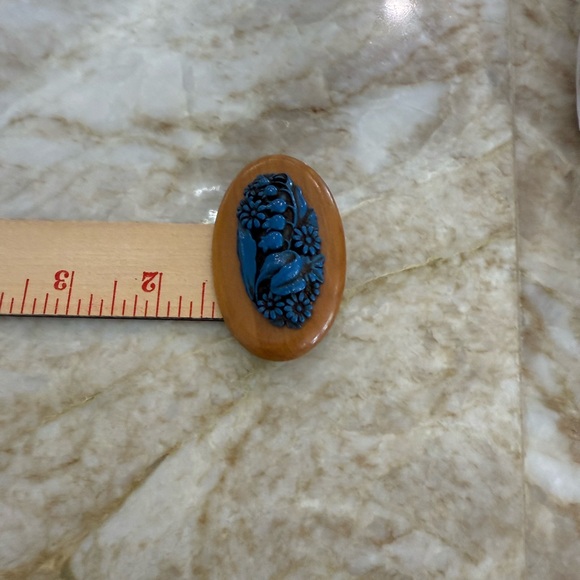 Artisan Blue and Brown Floral Brooch - Picture 4 of 4